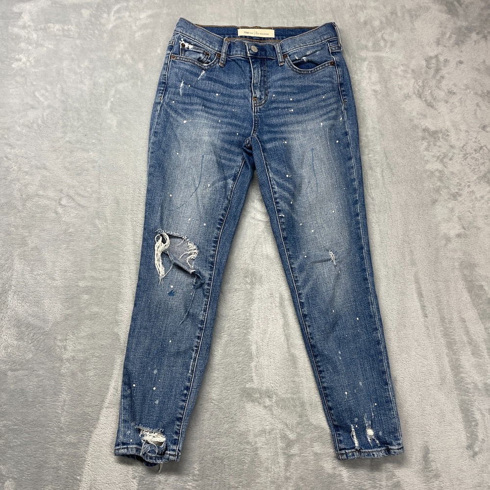 Gap 1969 Jeans Women 25 (28x25) Blue Denim Best Girlfriend Distressed Skinny Leg